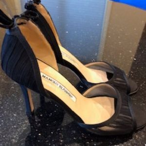 Manolo Blahnik Black ruched Mesh D'orsay Open-toe